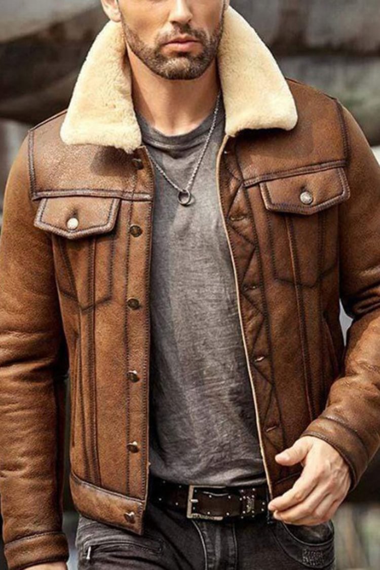 Tiboyz Vintage Brown Fleece Leather Jacket