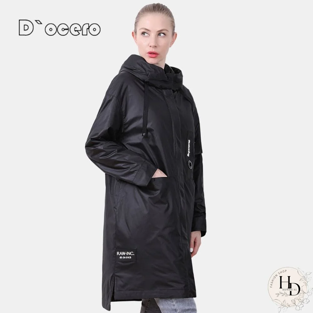 D`Ocero New Spring Jacket Women Fashion Thin Cotton Casual Female Coat Autumn Long Quilted 5Xl Parkas Hooded Outwear