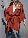 Solid Color Batwing Sleeves Belted Poncho Coat