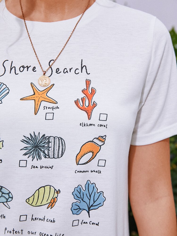 Ocean Print O neck Short Sleeve Casual T shirt for Women P1855248