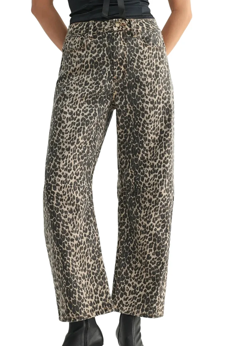 Just Black Leopard Barrel Jean