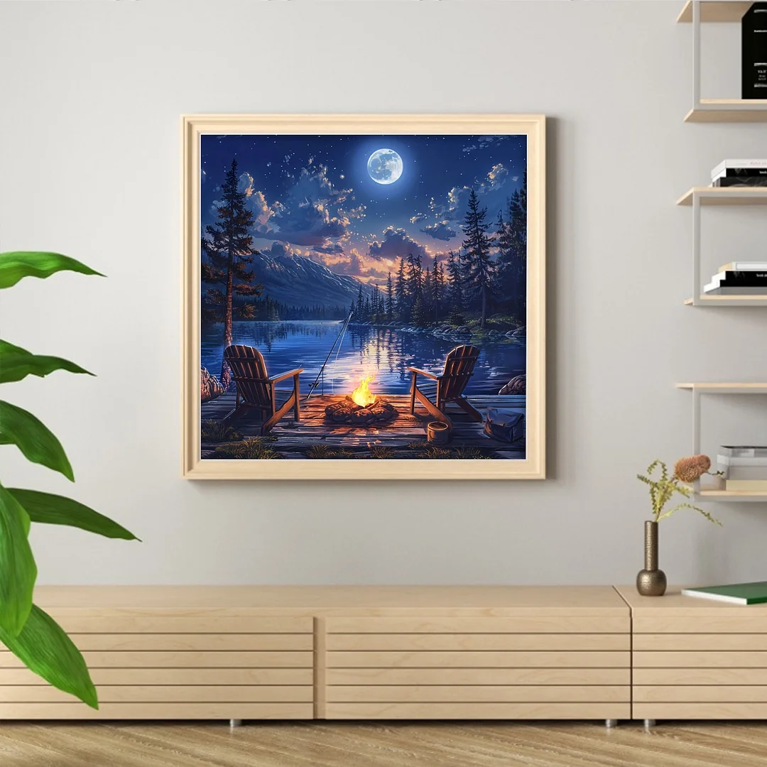 Campfire Castle Full 14CT DIY Counted Cross Stitch Kits for Home Decor 40x40cm