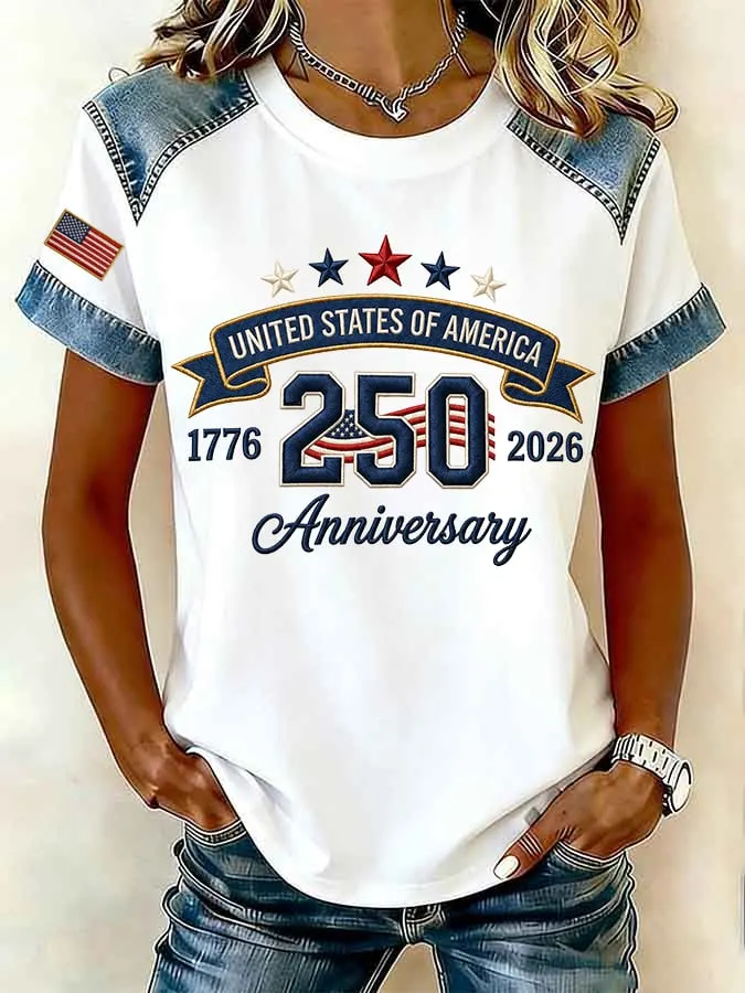 Women's 250th Anniversary Printed Casual Crew-Neck T-Shirt 