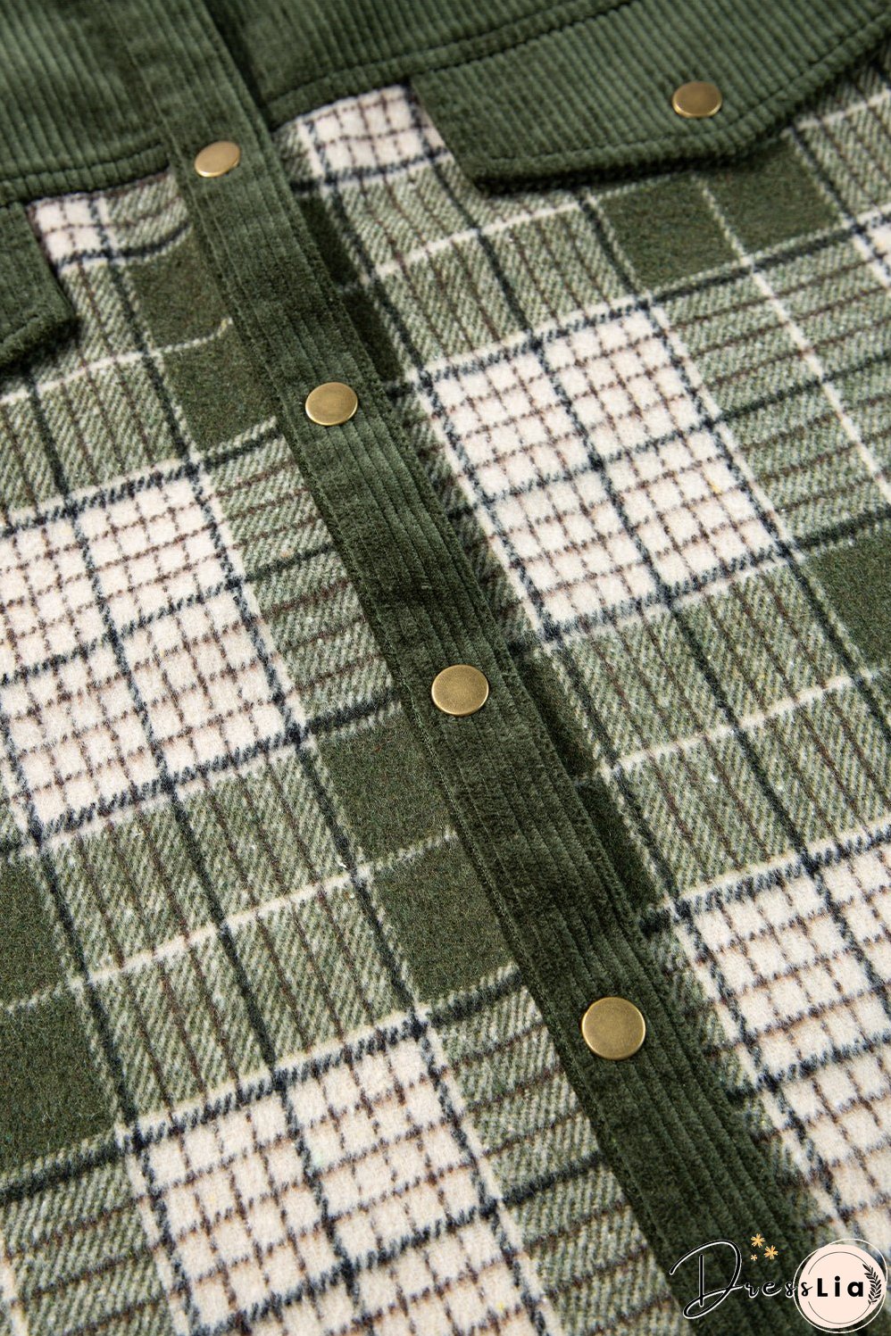 Green Plaid Corduroy Jacket with Pockets