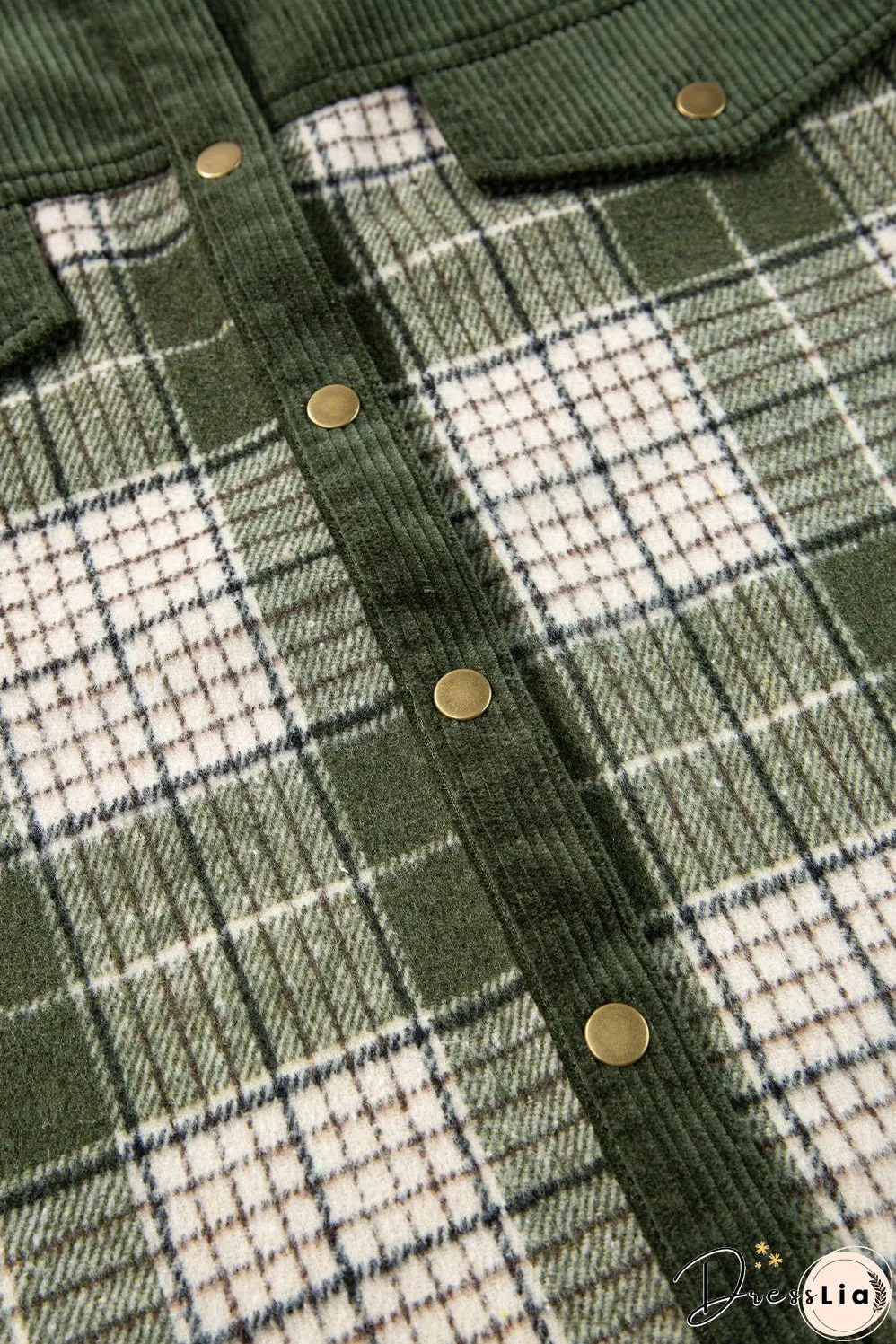 Green Plaid Corduroy Jacket with Pockets