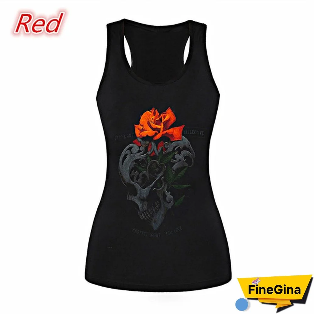 New Women's Skull Print Cut Out Back Tank Top Gothic Sleeveless Shirt Tops Racerback Vest Tops Plus Size XS-8XL