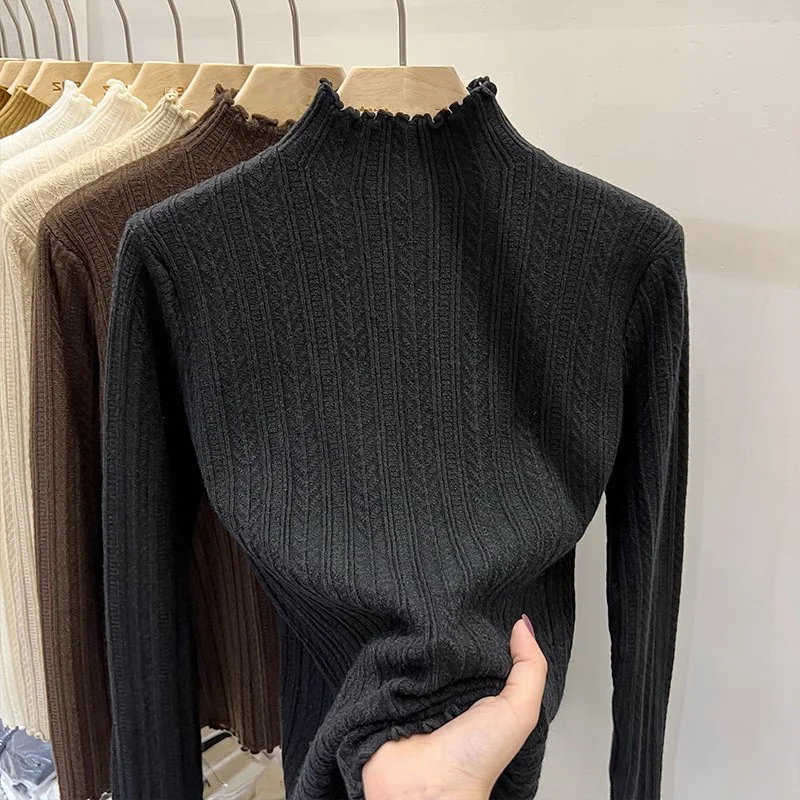 Athvotar Athvotar Ear Knit Shirt Half High Collar Bottoming Shirt Women With White Bottom Sweater 2025 Spring And Autumn New Top
