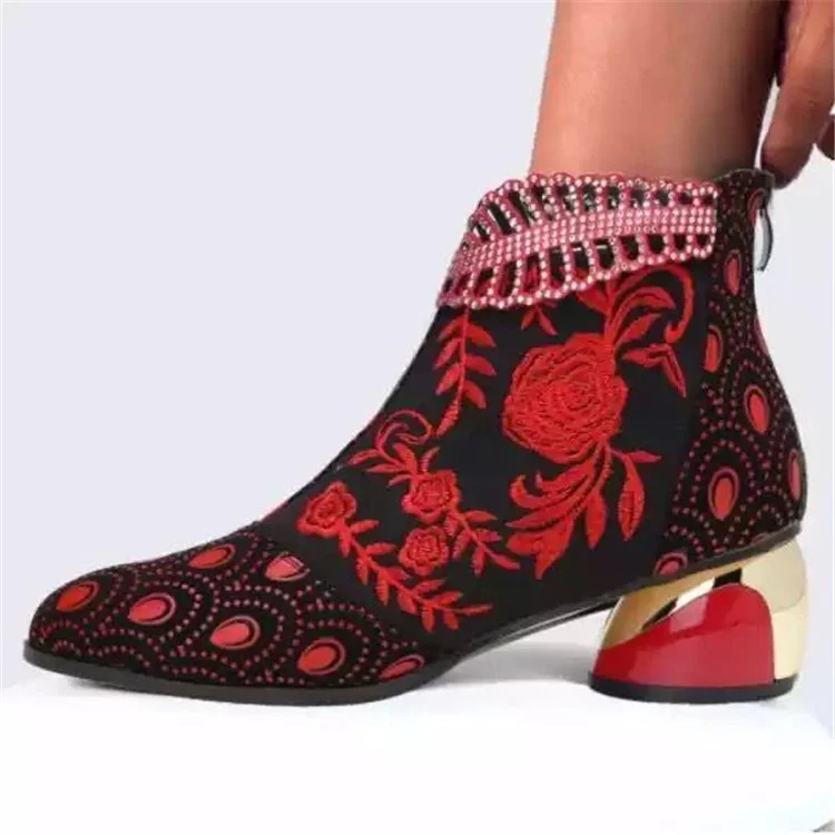 Yyvonne And Ethnic Women's Shoes Embroidered Rough And Autumn And Winter Women's Boots Large Size Martin Women's Short Boots 2025 New