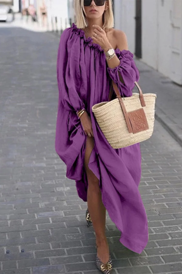 Casual Solid Color One Shoulder Loose Dress