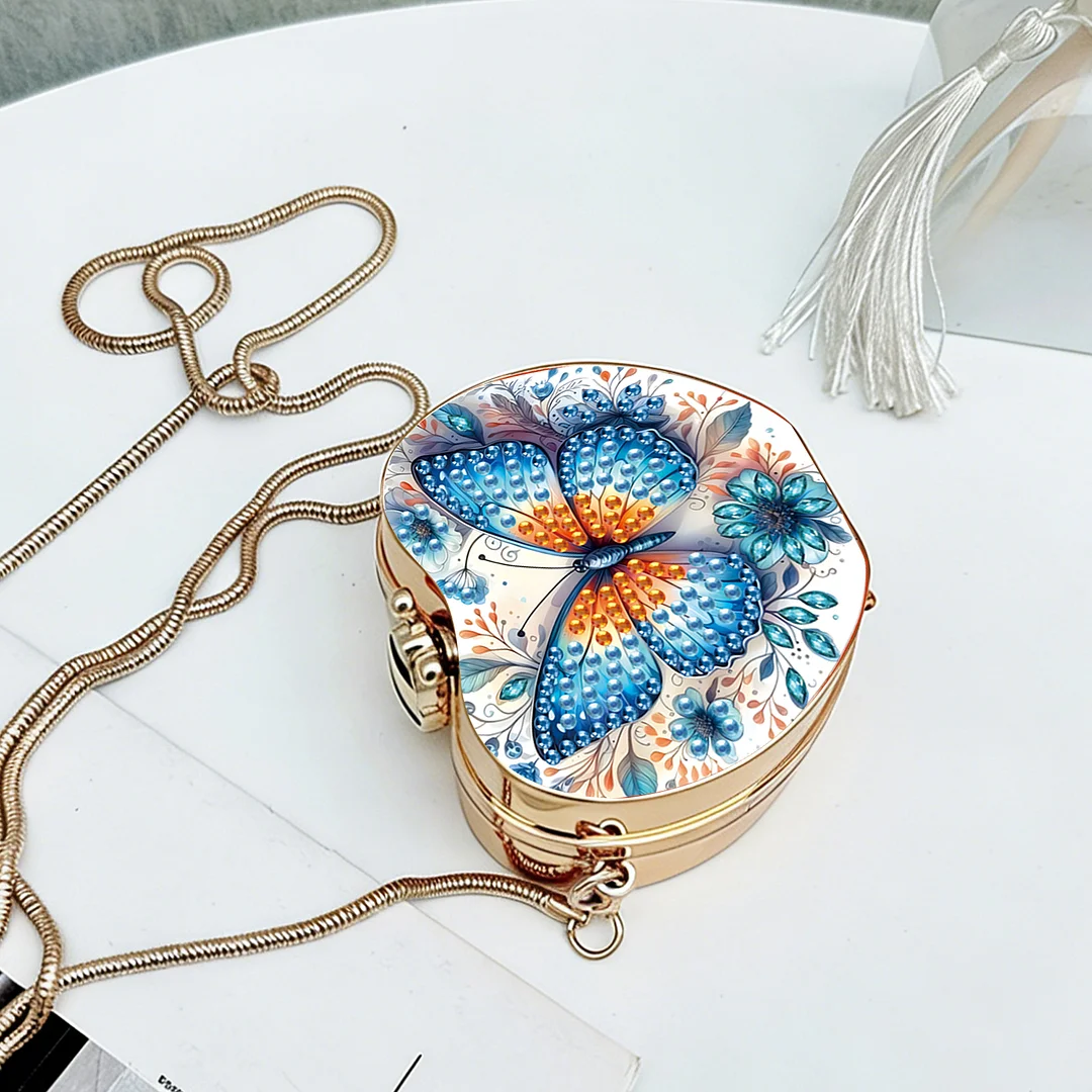 Butterfly A DIY Acrylic Love Diamond Art Painting Card Case Wallet with Chain Small Diamond Painting Crossbody Bag for Adults Women Girls Gift