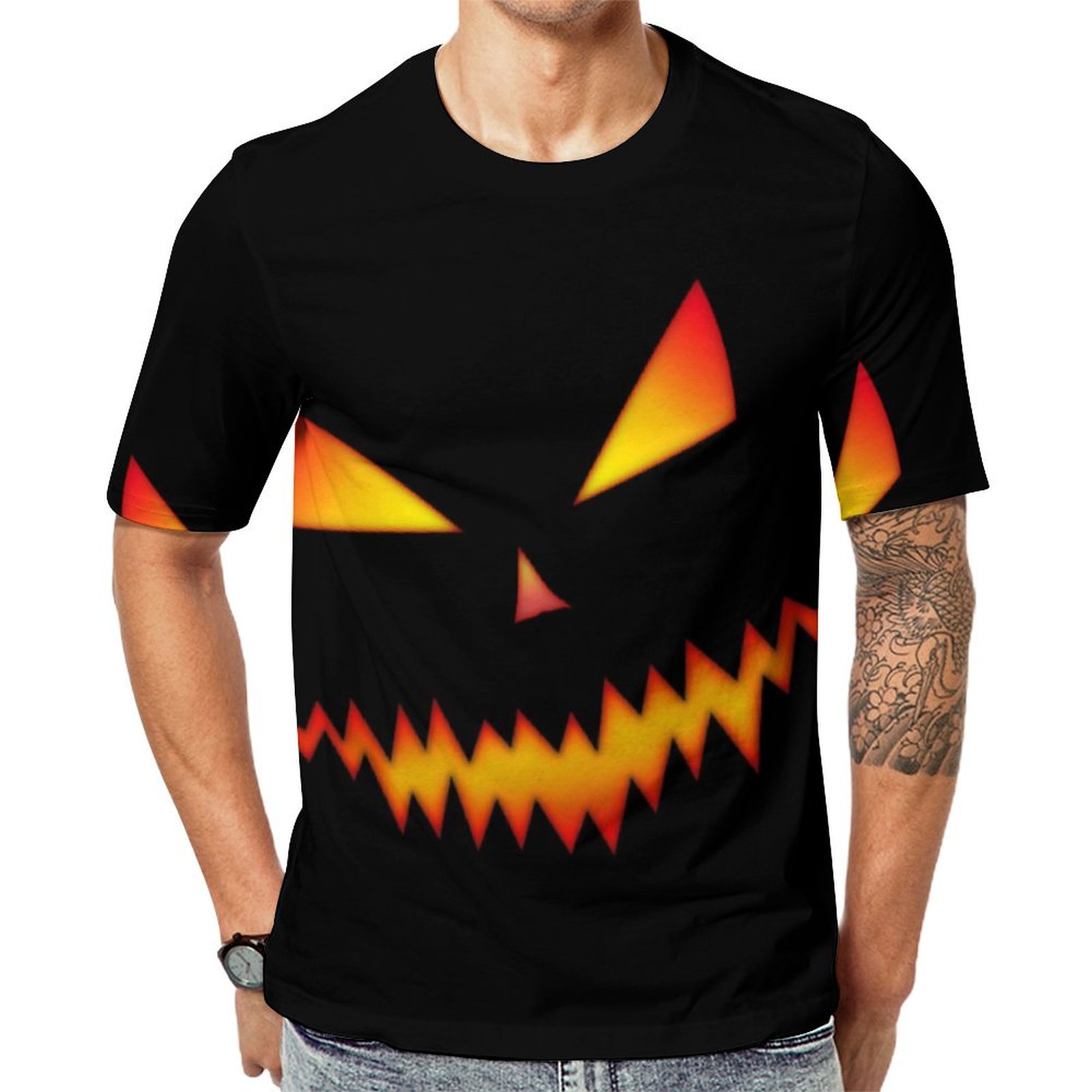 Cool Scary Jack O'Lantern Face Halloween  Short Sleeve Print Unisex Tshirt Summer Casual Tees for Men and Women Coolcoshirts