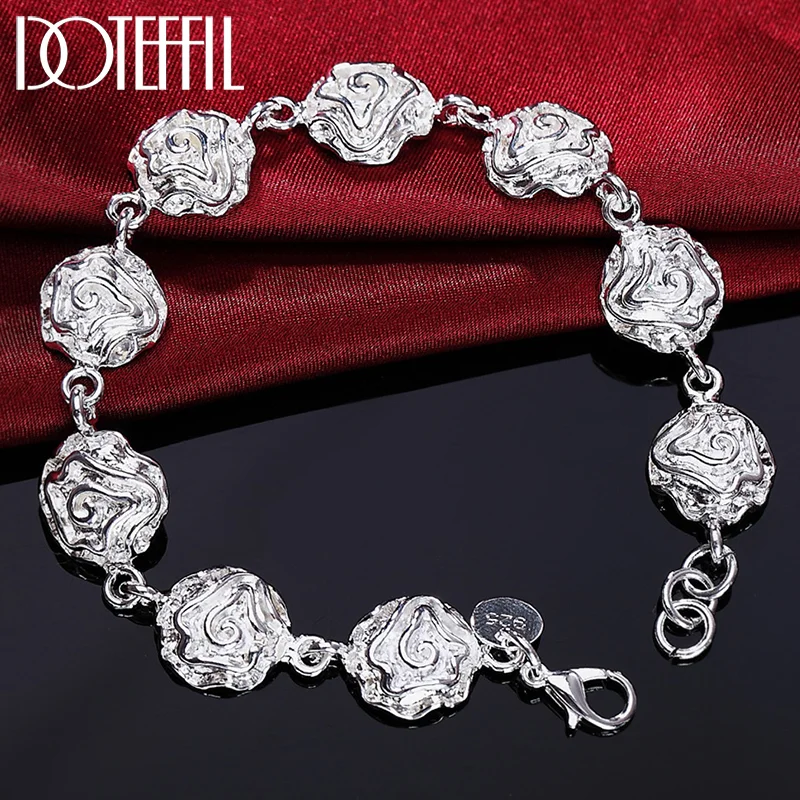 DOTEFFIL 925 Sterling Silver Rose Flower Bracelet For Women Jewelry