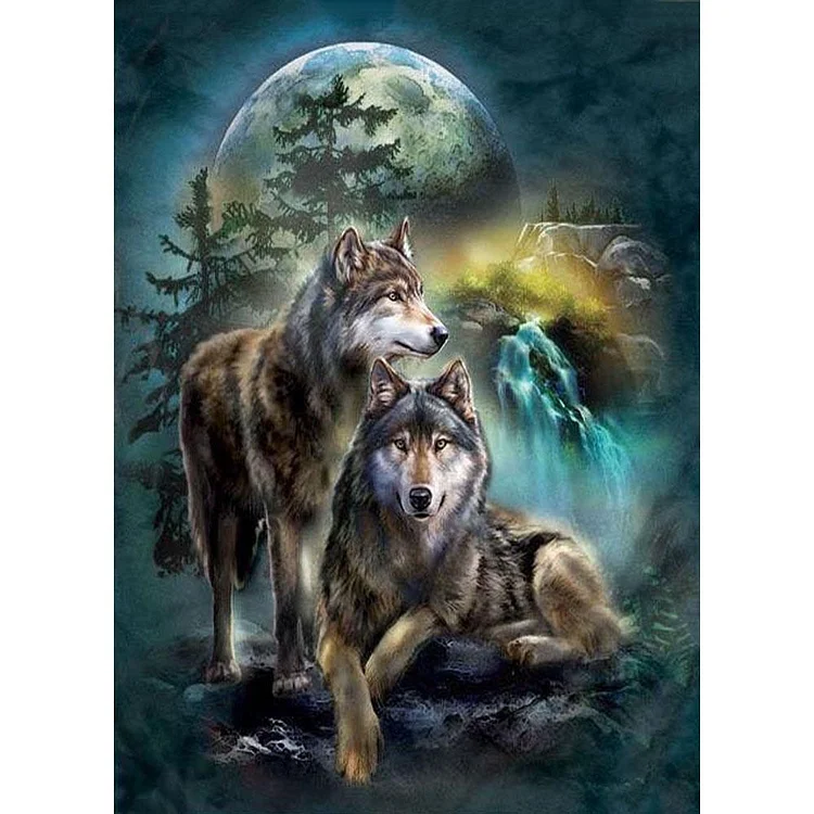 Night Wolf Round Full Drill Diamond Painting 30X40CM(Canvas) gbfke