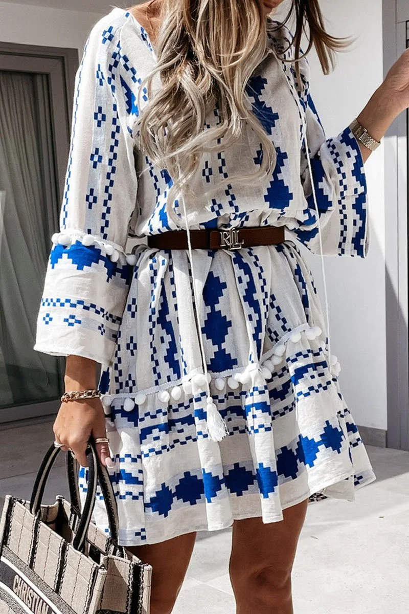 Fashion Street Print V Neck Princess Midi Dresses