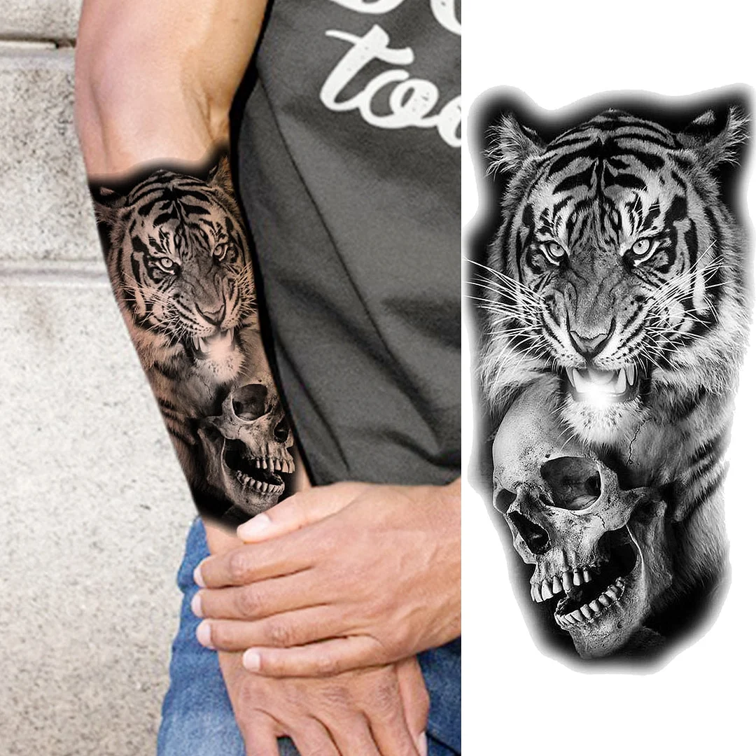Black Lion Fashion Calf Temporary Tattoos For Women Adult Men Lion Geometric Owl Fake Tattoo Realistic Body Art Decoration Tatoo