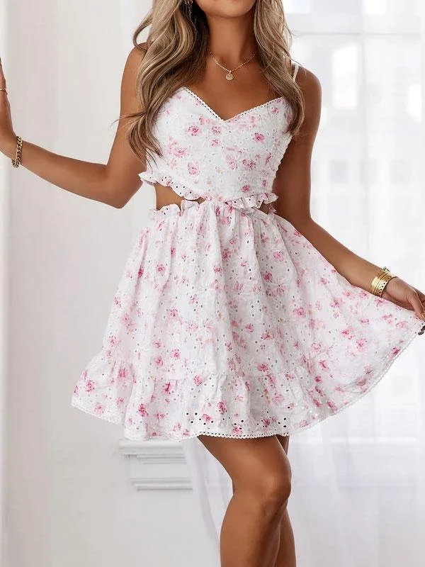 Pink floral print mini dress