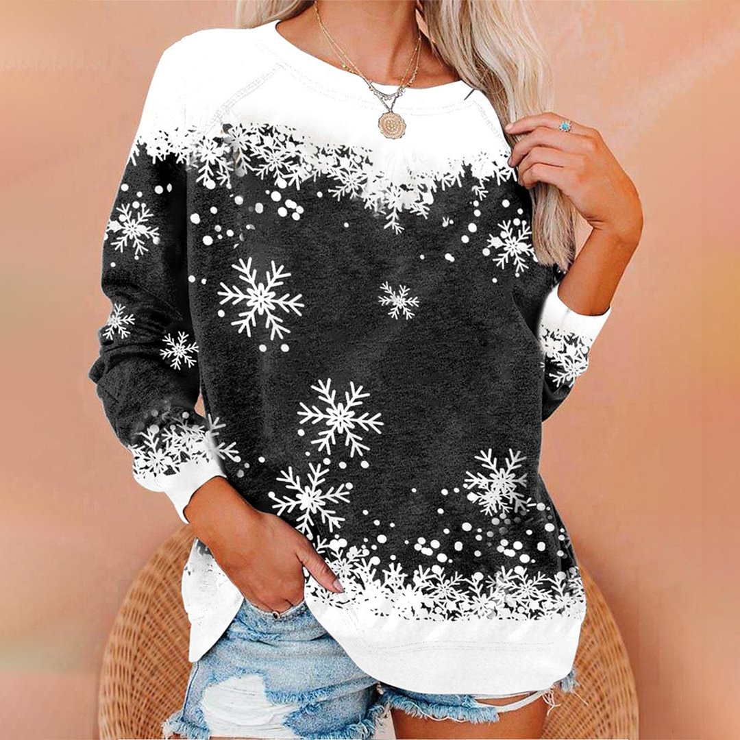 Women's Casual Fashion Snowflake Printed Sweatshirt