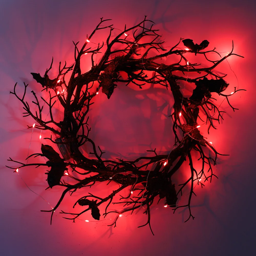 Halloween mock bat garland black dead wood bat glow-in-the-dark window decorations hang party props
