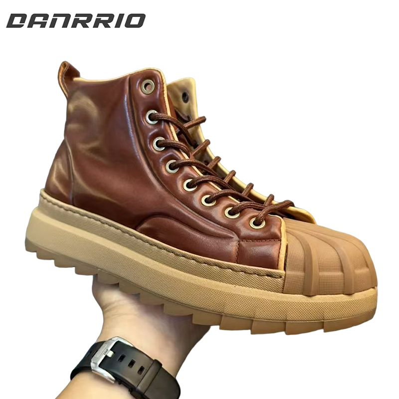 DANRRIO Handmade Retro English Style Horsehide Shell Toe Mid-top Boots DANRRIO.COM DANRRIO