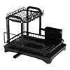 2 Tier Dish Drying Rack with Utensil Holder and Cup Rack Double Layer Sink Drain Rack with Drain Board for Apartment Kitchen Counter