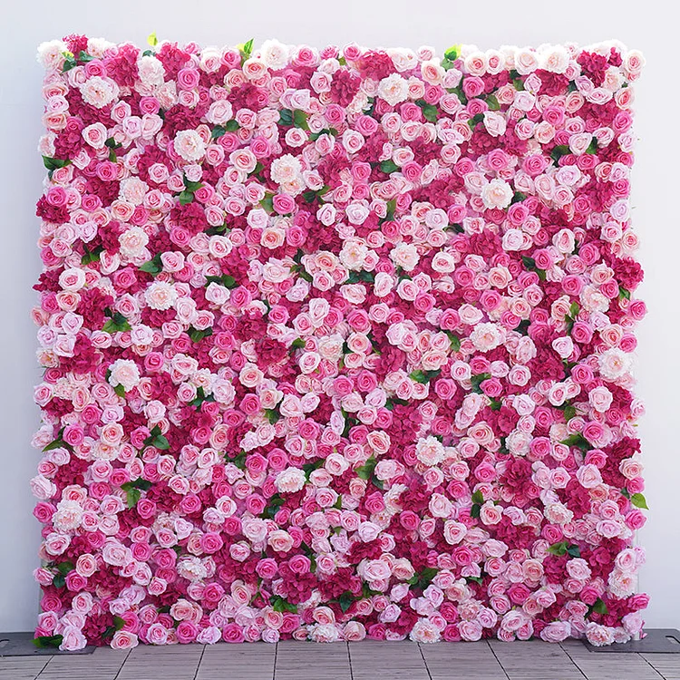 A8765 Pink Rose Hydrangea 5D Roll Up Curtain Cloth Flower Wall