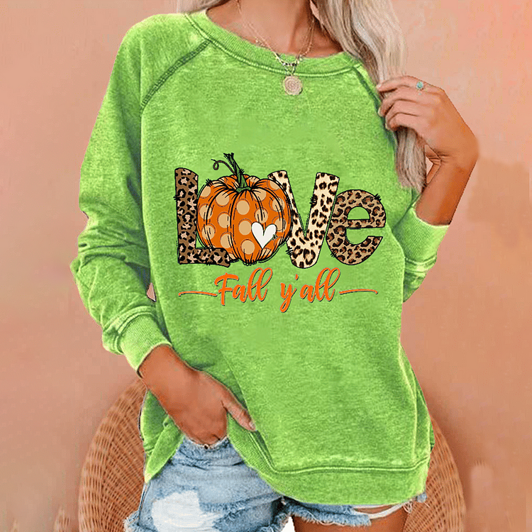 Vefave Casual Pumpkin Print Long Sleeve Sweatshirt