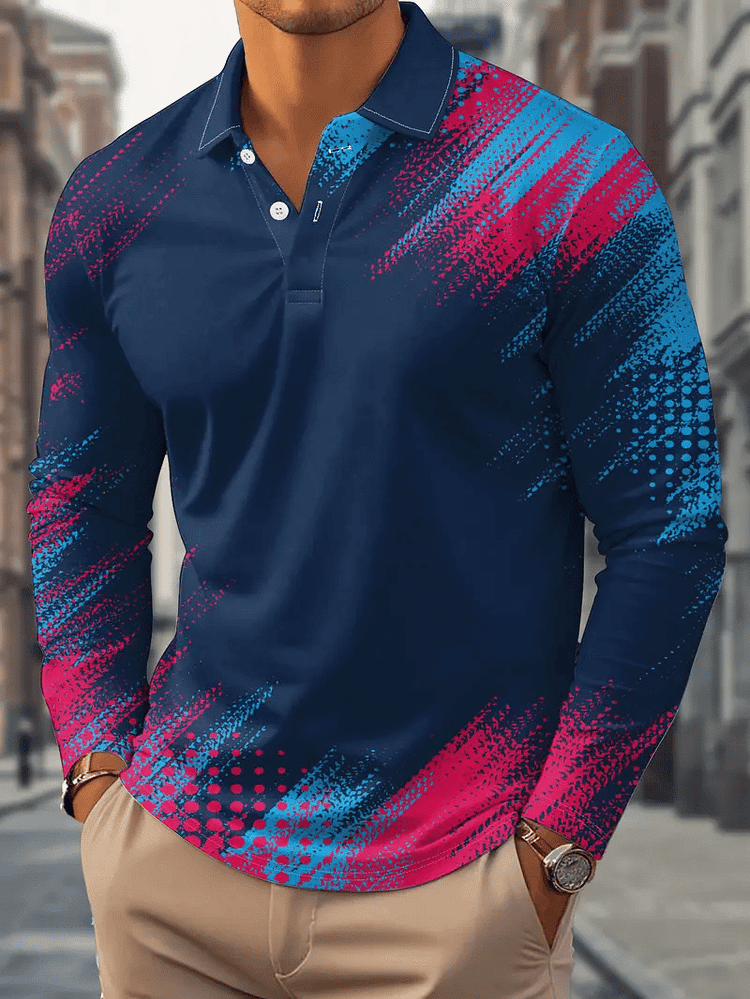 Men's Business Casual Striped Long-Sleeved Polo Shirt