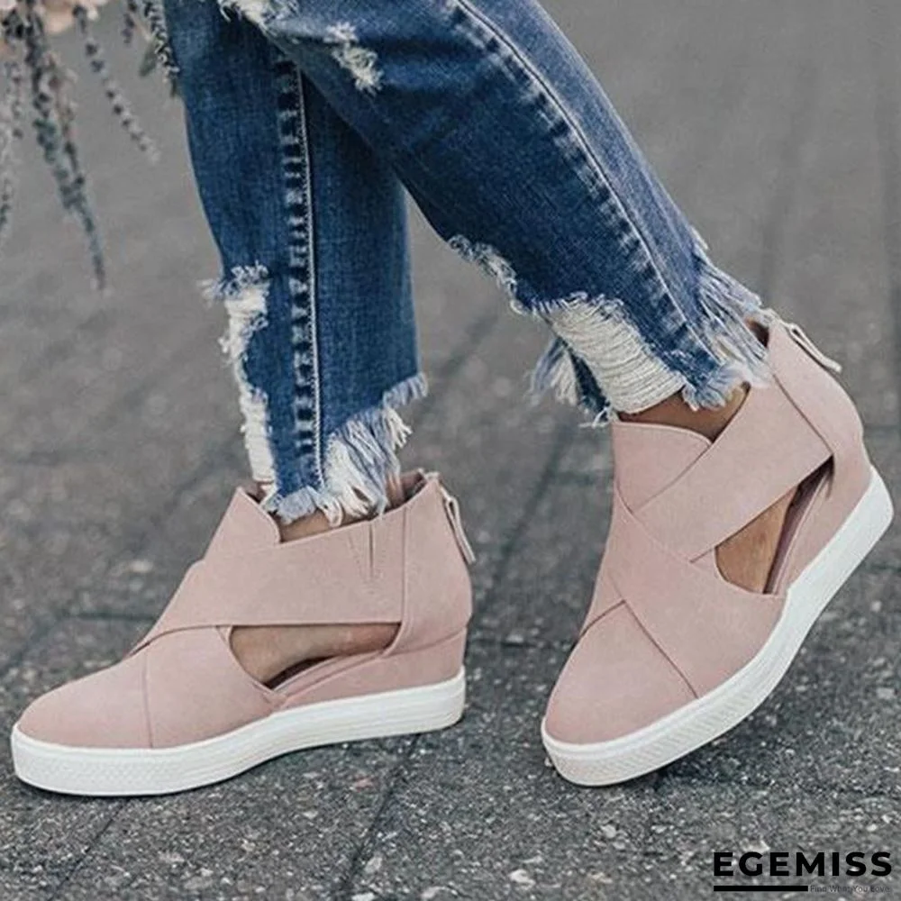 Women Solid High Flats wedges Heel Height Increasing Chunky Platform Vulcanized Sneakers Shoes | EGEMISS