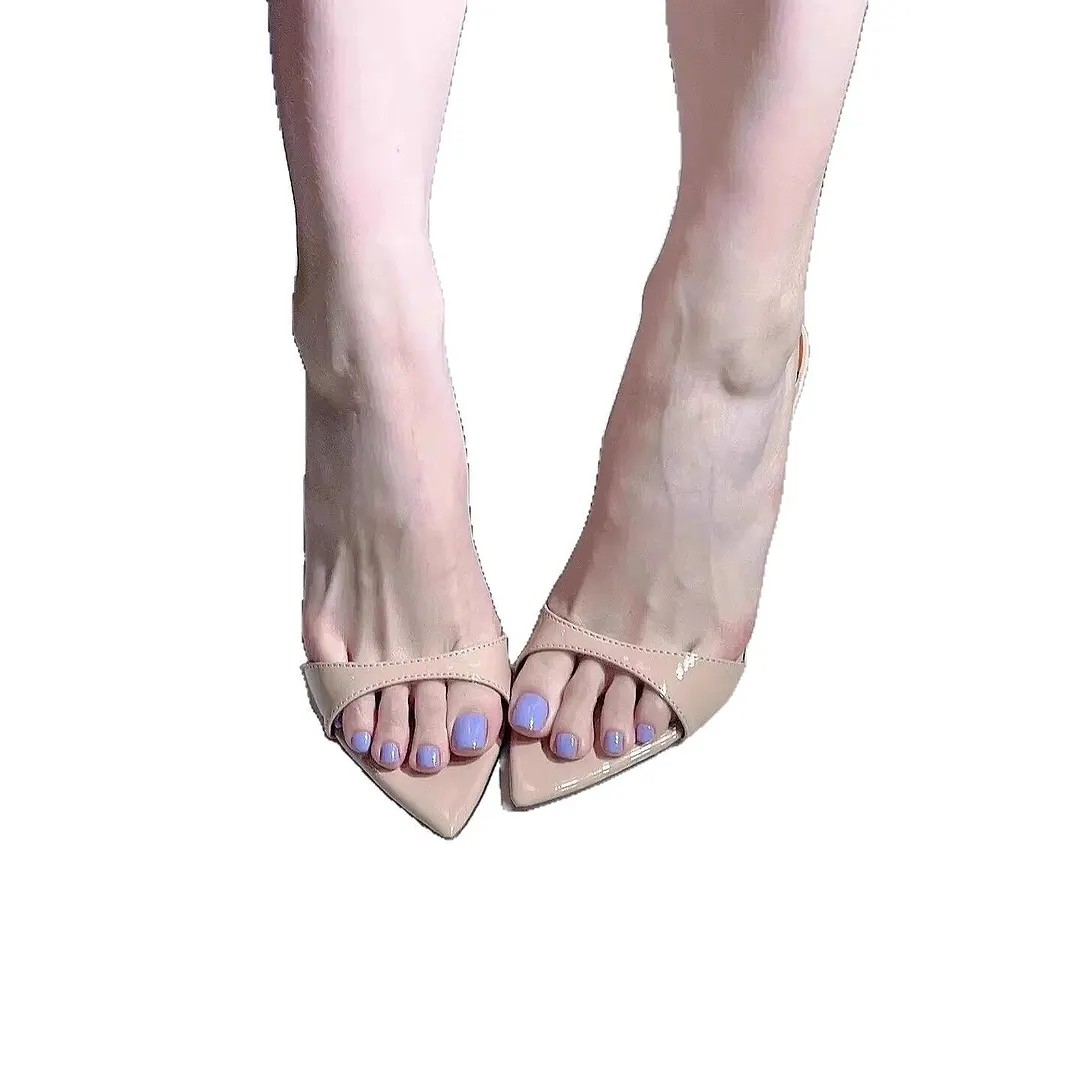 Breakj Breakj The Summer Of 2025, The New Pointed High Heels With Fine Heel Half-Slippers Women's Patent Leather Black Simple Sandals