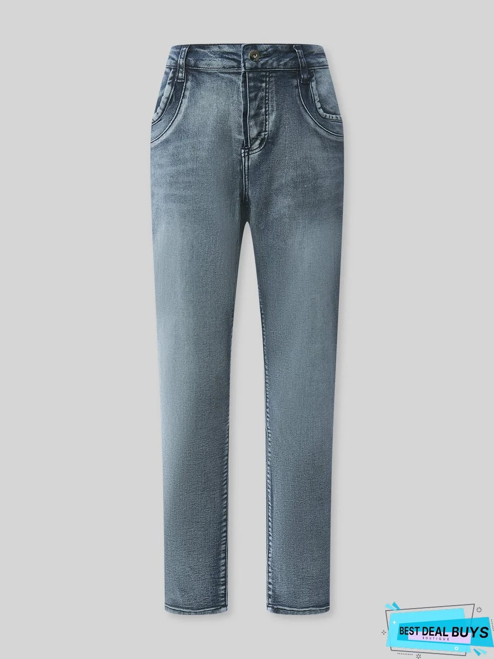 Blue Denim Simple Solid Pockets Jeans