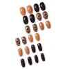 24 Pièces Faux Ongles Marron Naturel avec Motif Coeur
