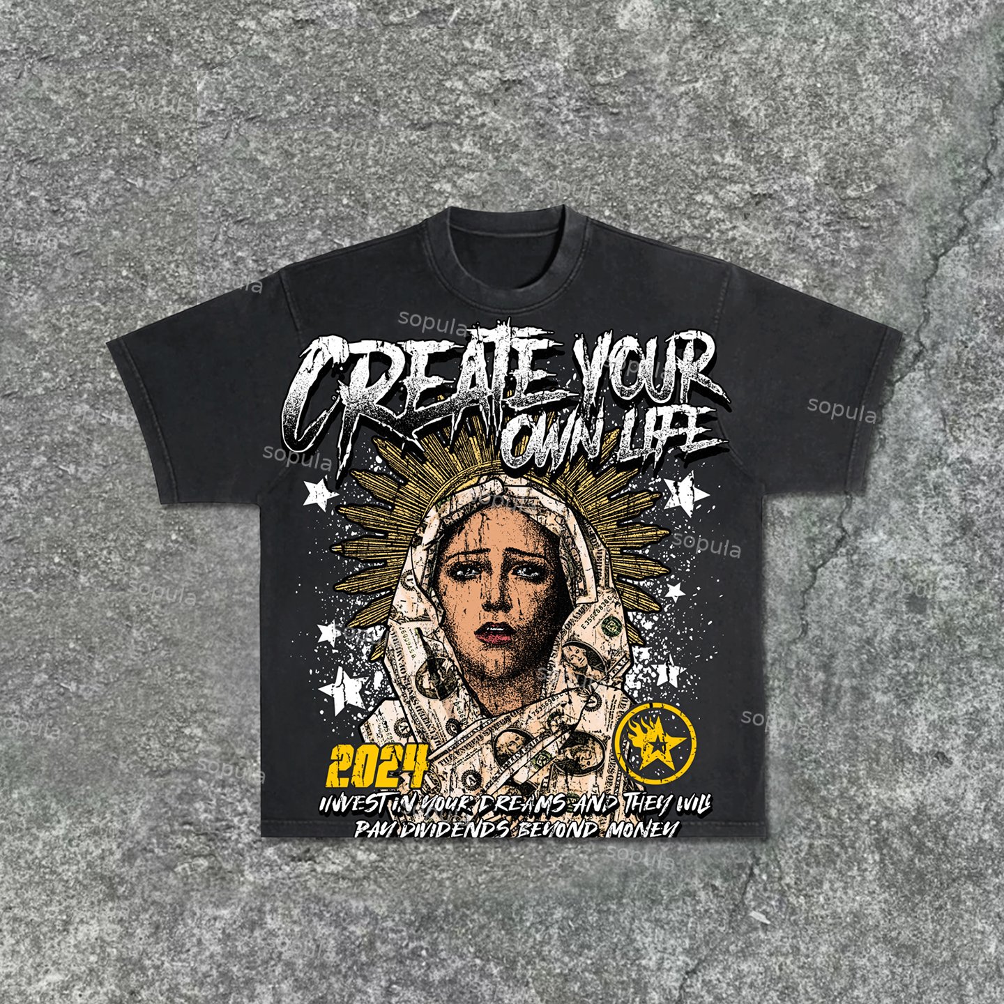 Sopula Street Our Lady Of Money Print Washed T-Shirt - SOPULA