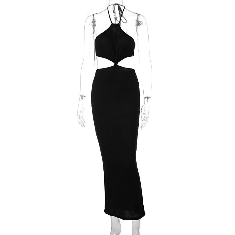 Hugcitar 2021 Sleeveless Hollow Out Backless Slip Sexy Maxi Dress Summer Women Fashion Streetwear Y2K Clothing