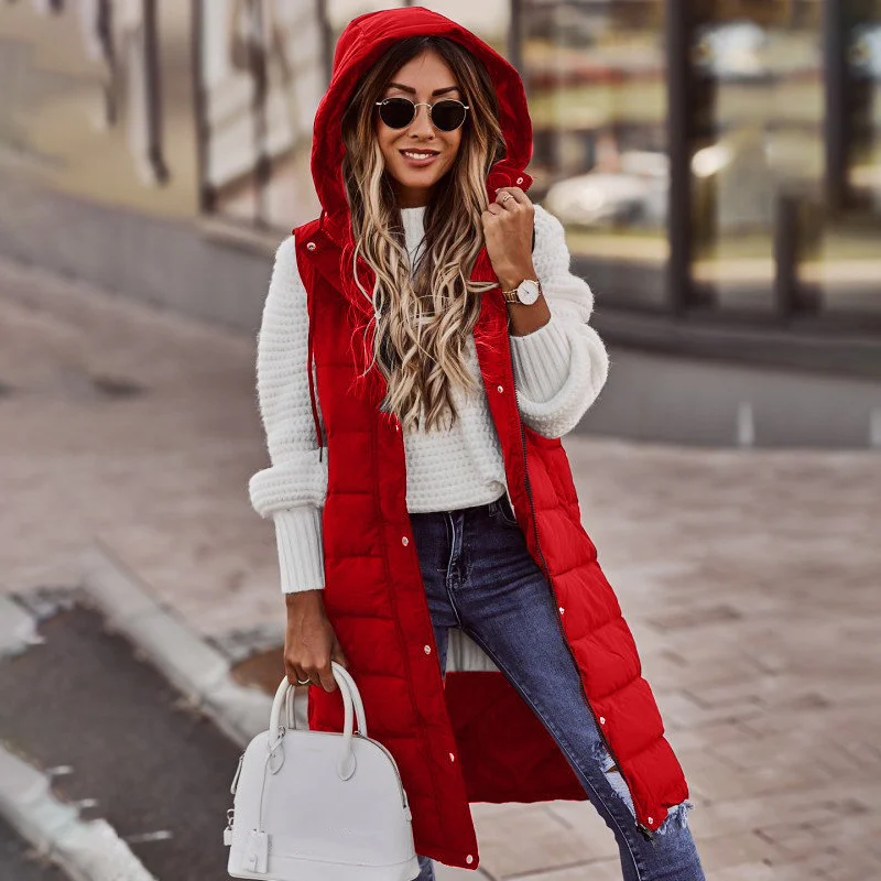Uveng Uveng New Fashion Casual Solid-Colored Hooded In Sleeveless Sleeveless Jacket