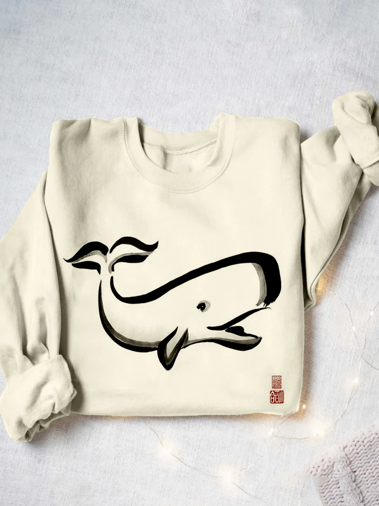 Cute Whale Japanese Art Pattern Comfy Sweatshirt