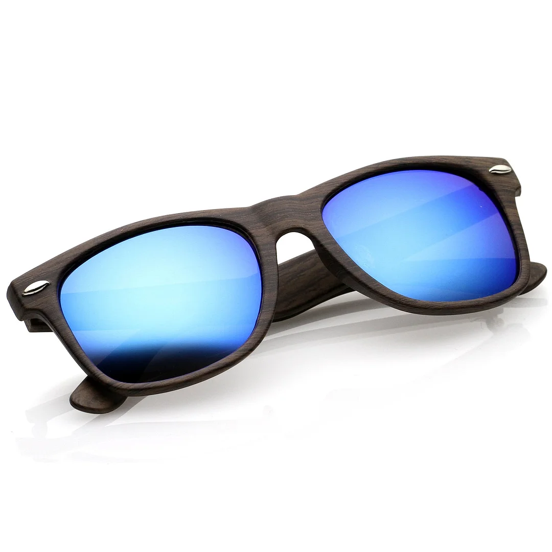 Classic Wood Printed Colored Mirror Square Lens Horn Rimmed glasses 54mm