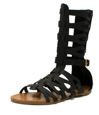 Black Gladiator Sandals Open Toe Comfortable Flats for Women |FSJ Shoes