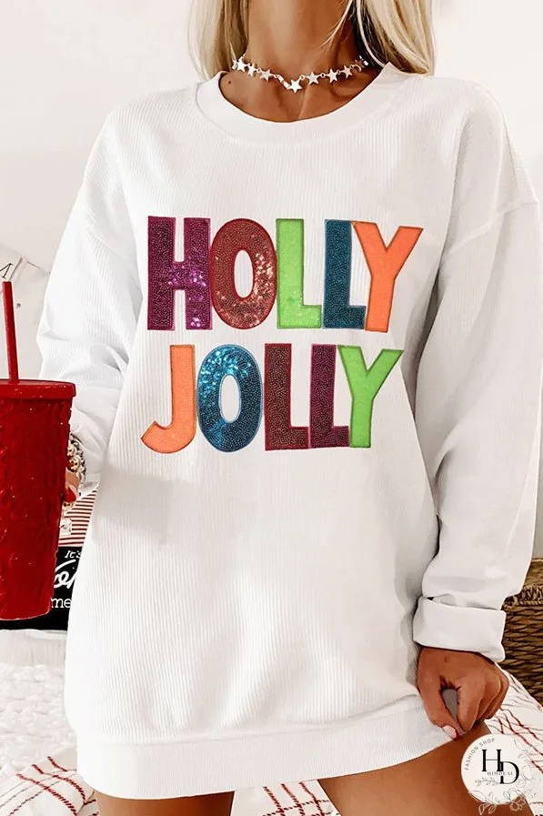 Christmas Multicolor Letter Sequined Loose Casual Long Sleeve Sweater