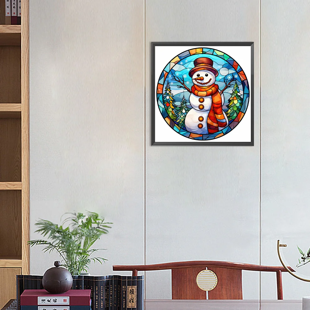 Diamond Painting - Full Round Drill - Stained Glass Snowman(Canvas|30*30cm)