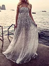 Shiny Spangle Off-The-Shoulder Maxi Dresses