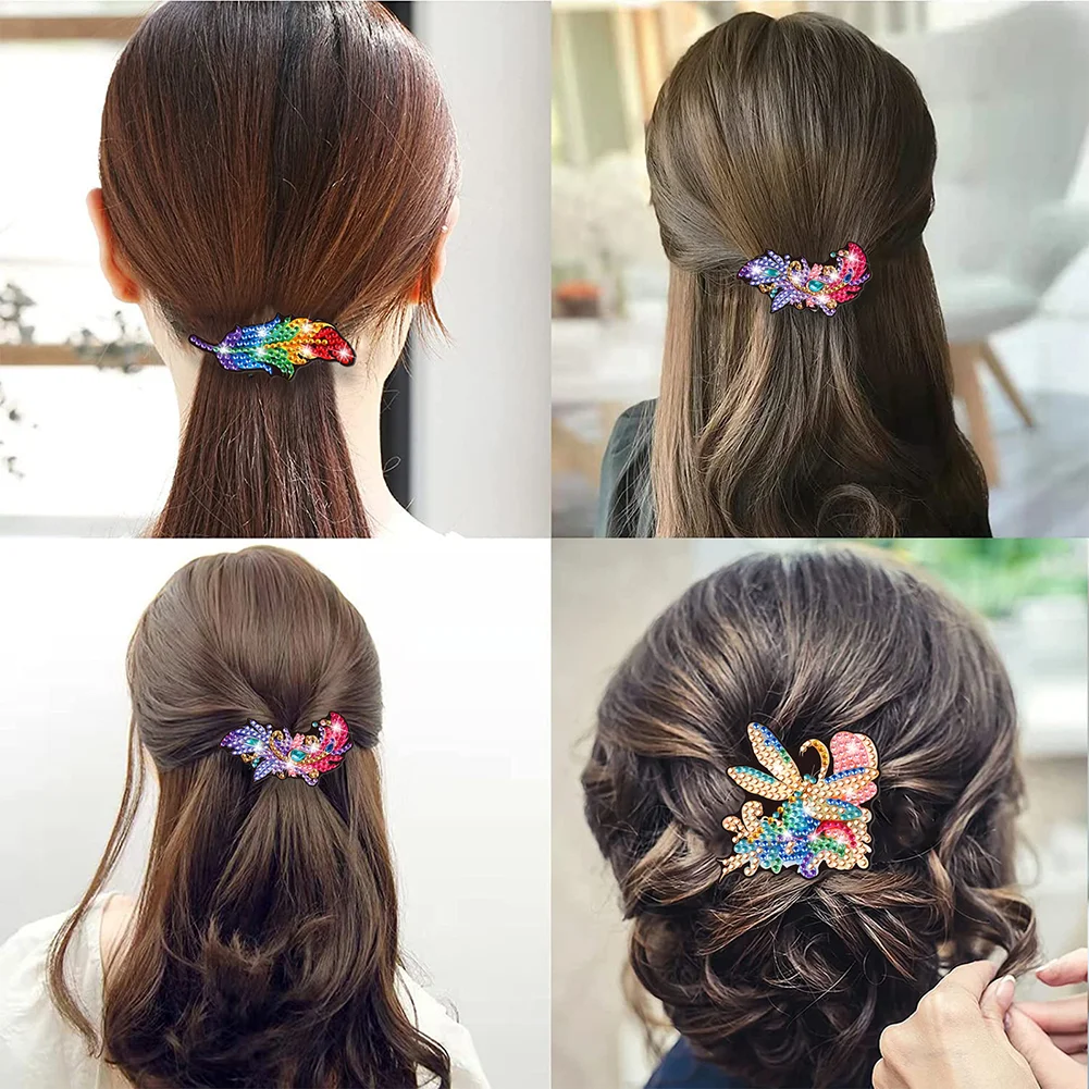 3pcs DIY Feather Diamond Painting Hairpin Handmade Diamond Barrette Art