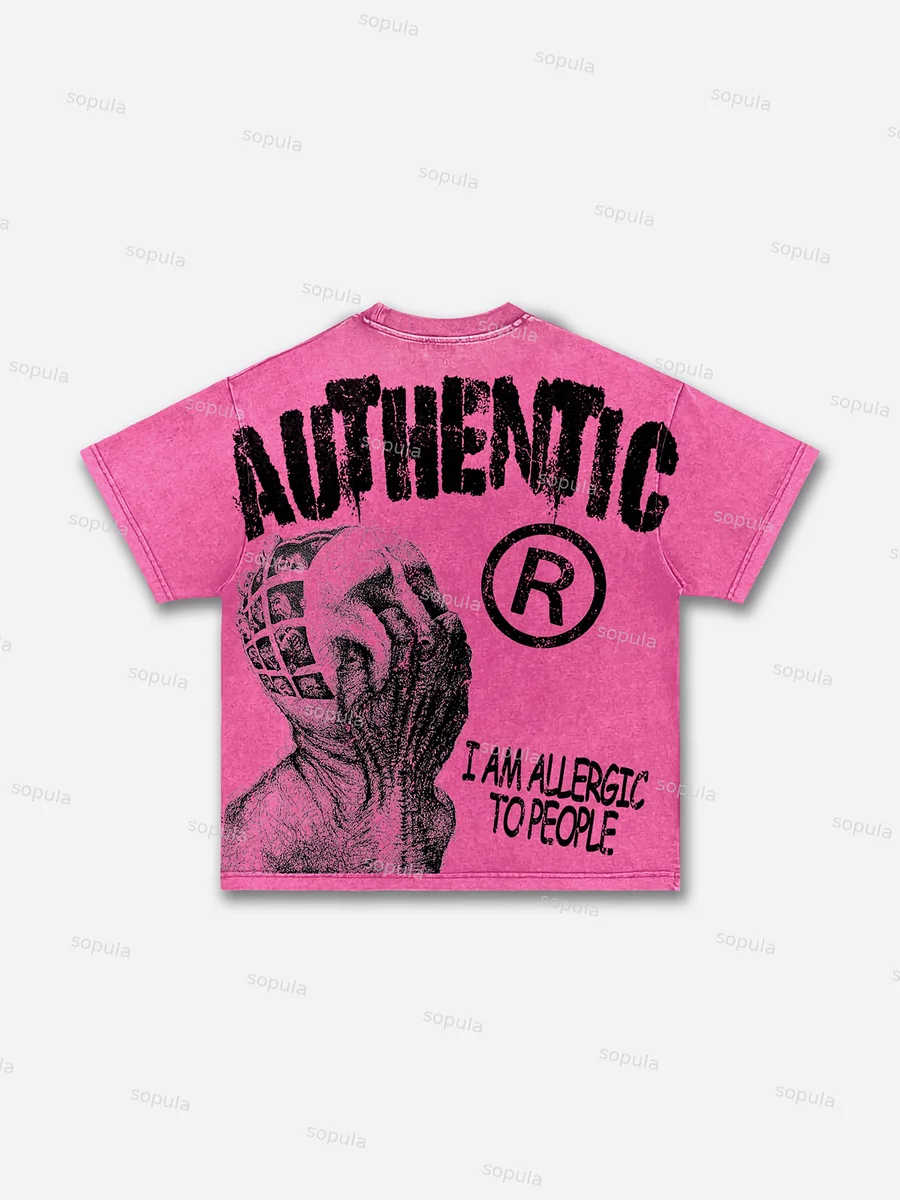 Vintage I Am Allergic To People Graphic Print Acid Wash T-shirt