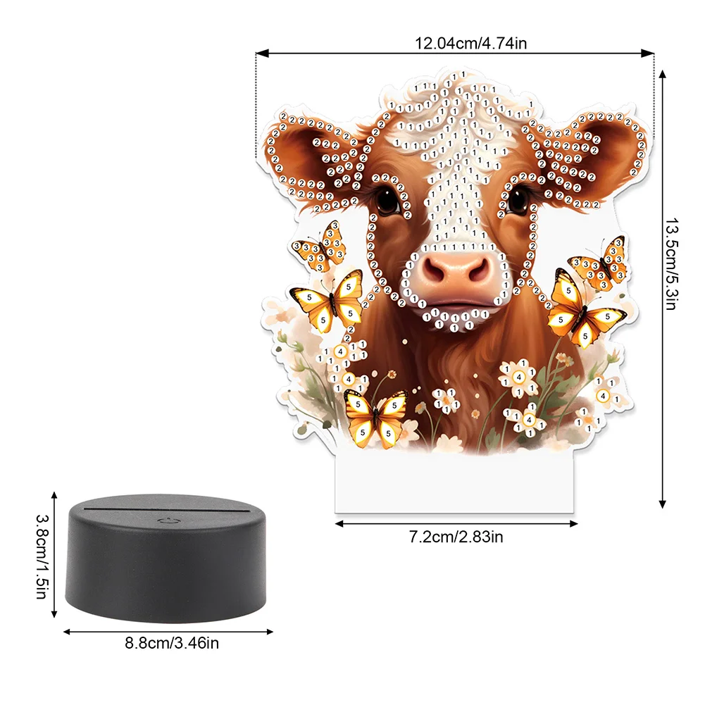 5D DIY Acrylic Cow Double Sided Diamond Painting LED Night Light for Adults