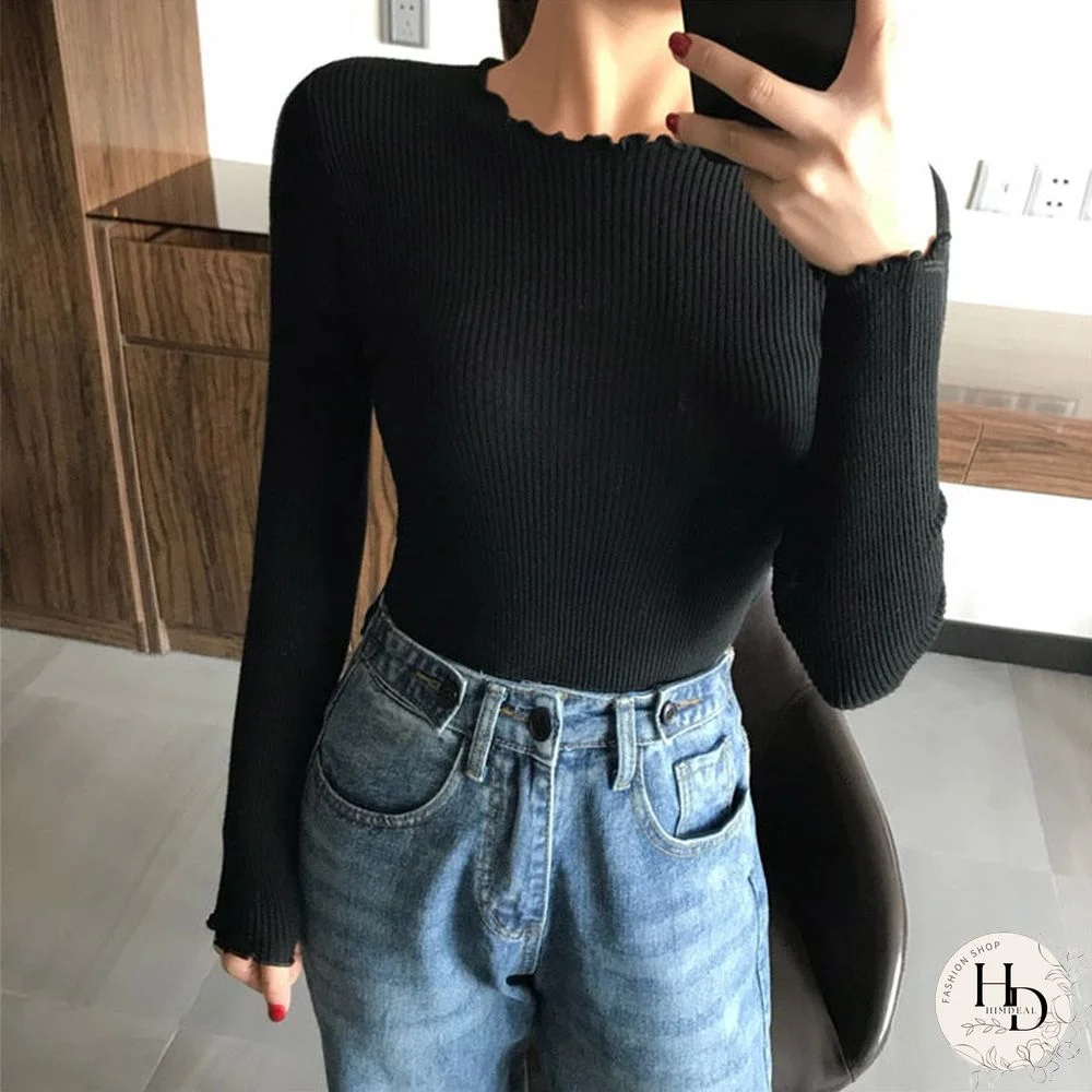 O Neck Ruched Women Sweater High Elastic Solid Fall Winter Fashion Sweater Women Slim Sexy Knitted Pullovers Pull Femme