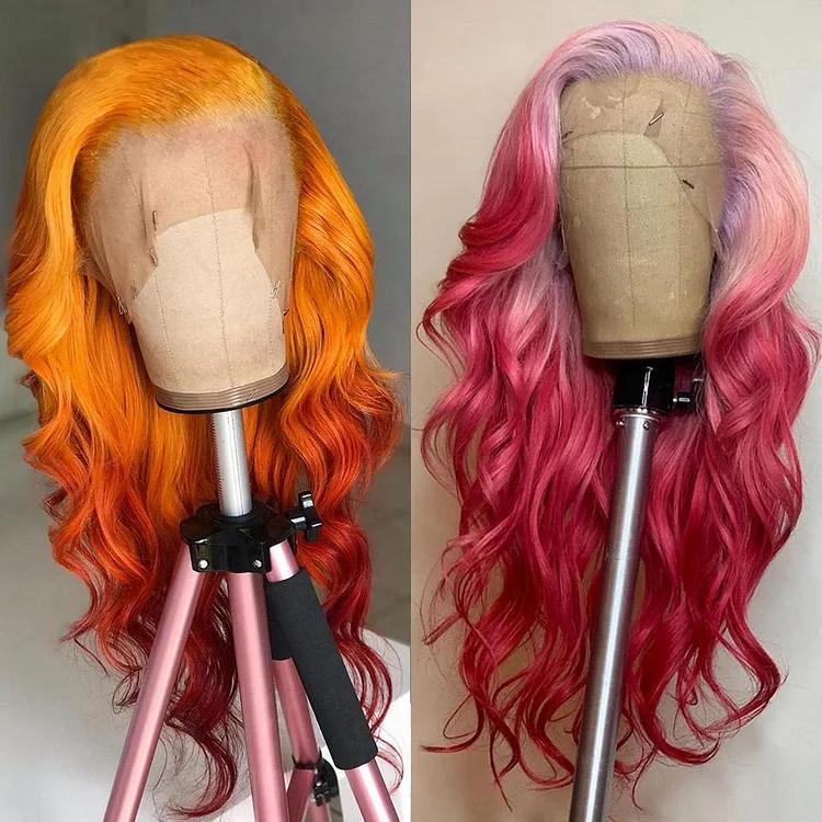 Brazilian Lace Front Wig With Baby Hair Remy Hair Ombre Pink Transparent Lace Wig Orange Human Hair Wigs For Women