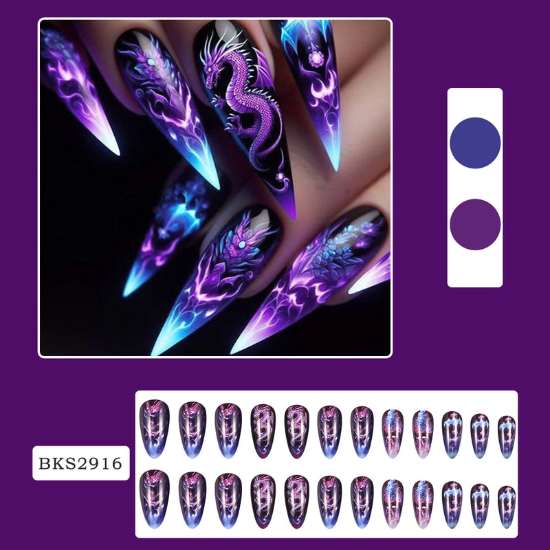 Retro Solid Color Star Starry Sky Leopard PVC Press-on Nails 1 Set