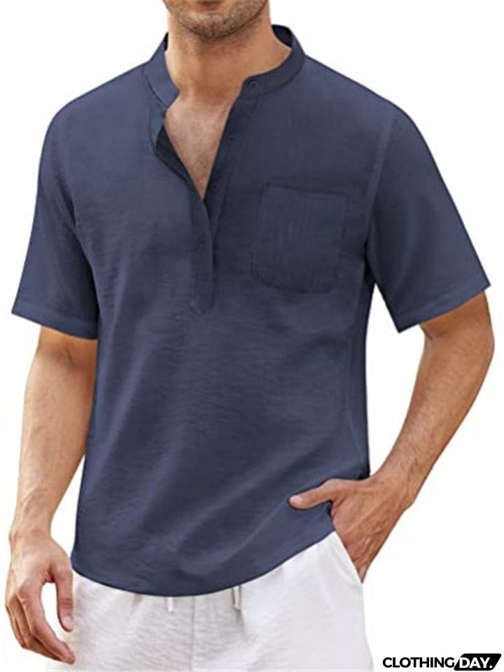 Short Sleeve Solid Color Linen T-Shirts For Men