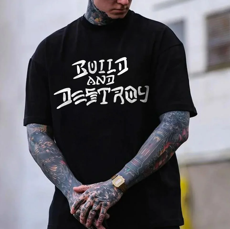 Build And Destroy Print Men's T-shirt -  