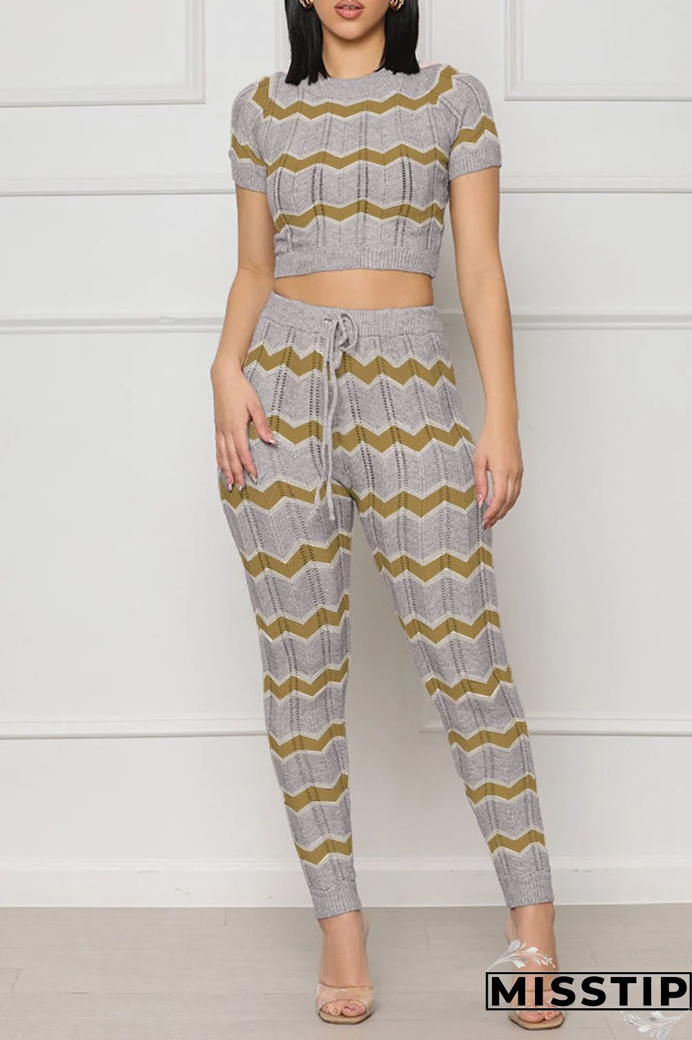 Pink Casual Patchwork O Neck Short Sleeve Two Pieces