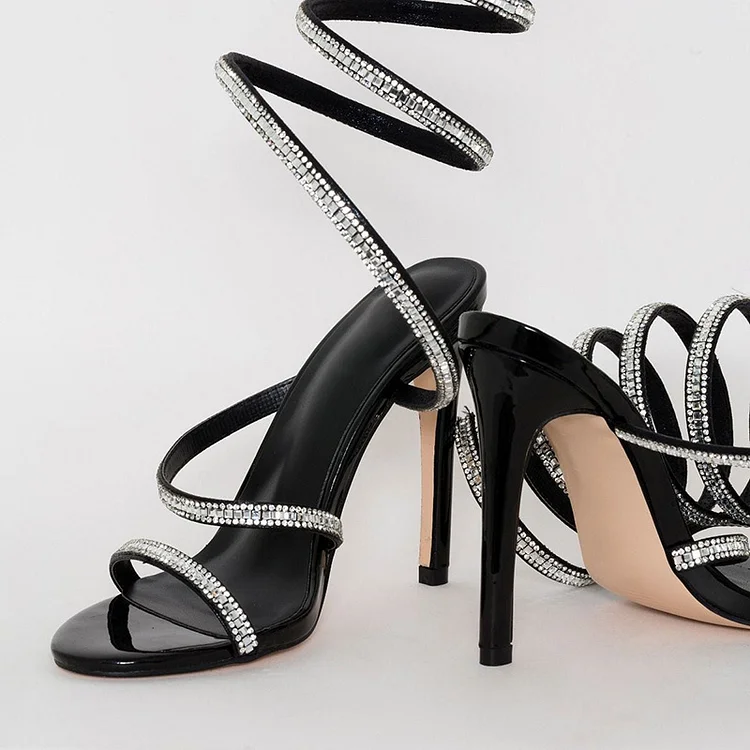 Black Strappy Rhinestone Gladiator Stiletto Heel Sandals Vdcoo